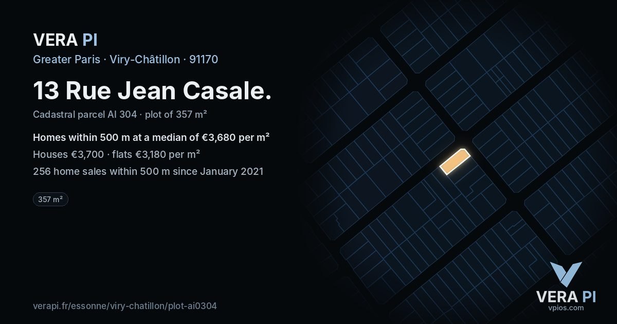 13 Rue Jean Casale, Viry-Châtillon at night – the plot lit, the parcels around coloured by the prices near them