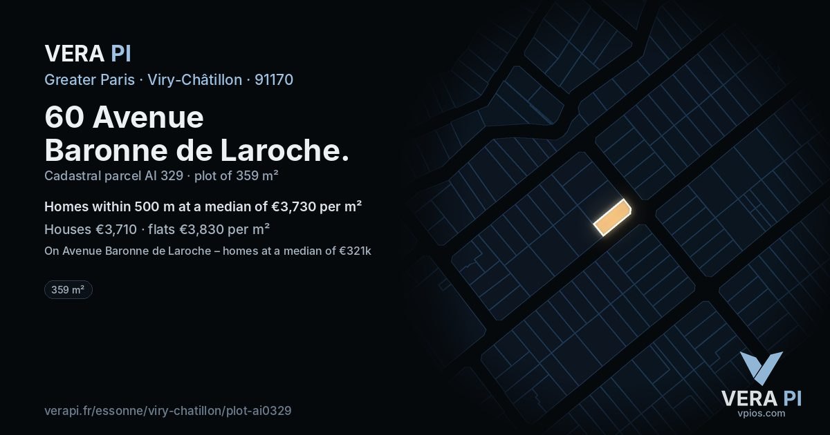 60 Avenue Baronne de Laroche, Viry-Châtillon at night – the plot lit, the parcels around coloured by the prices near them
