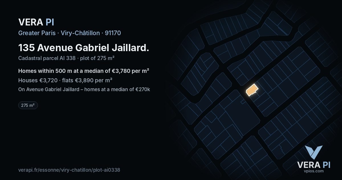 135 Avenue Gabriel Jaillard, Viry-Châtillon at night – the plot lit, the parcels around coloured by the prices near them