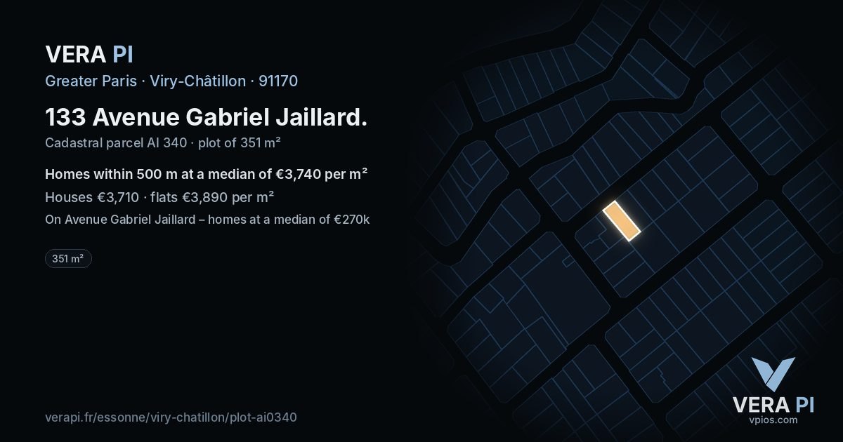 133 Avenue Gabriel Jaillard, Viry-Châtillon at night – the plot lit, the parcels around coloured by the prices near them