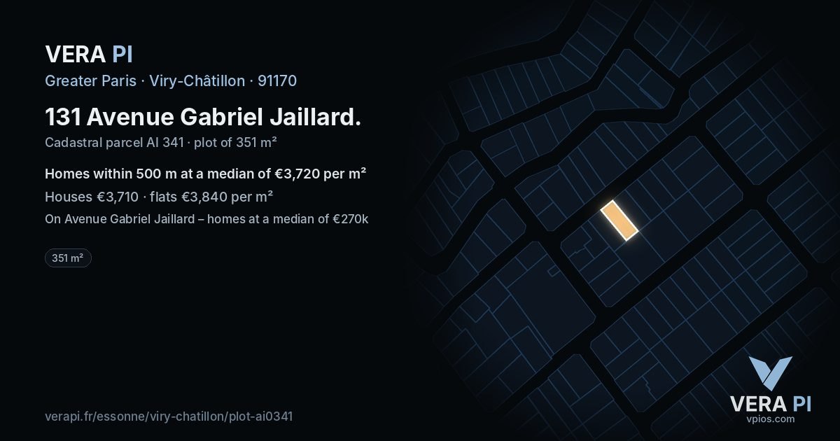 131 Avenue Gabriel Jaillard, Viry-Châtillon at night – the plot lit, the parcels around coloured by the prices near them