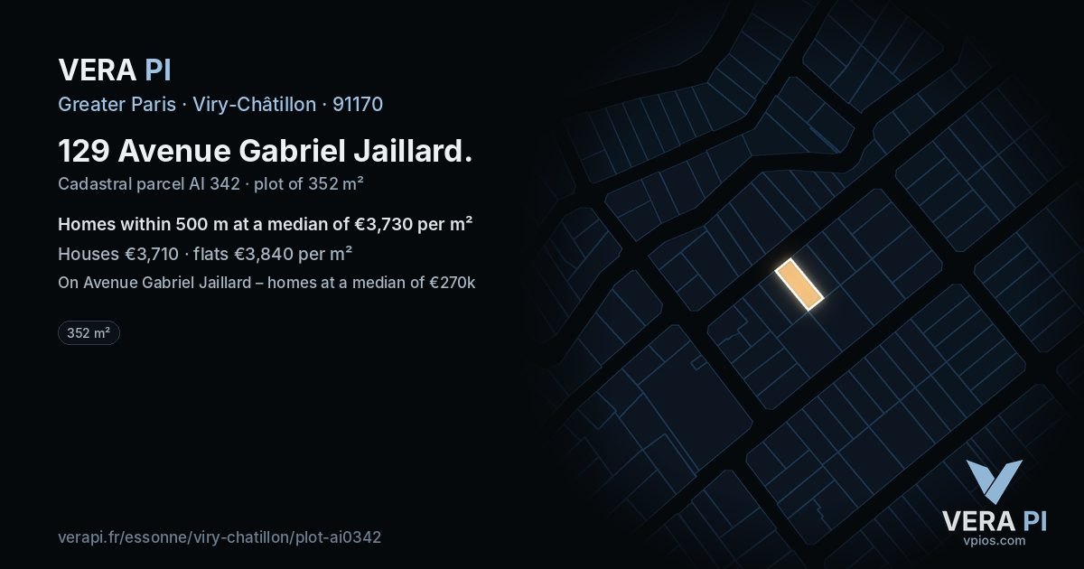 129 Avenue Gabriel Jaillard, Viry-Châtillon at night – the plot lit, the parcels around coloured by the prices near them