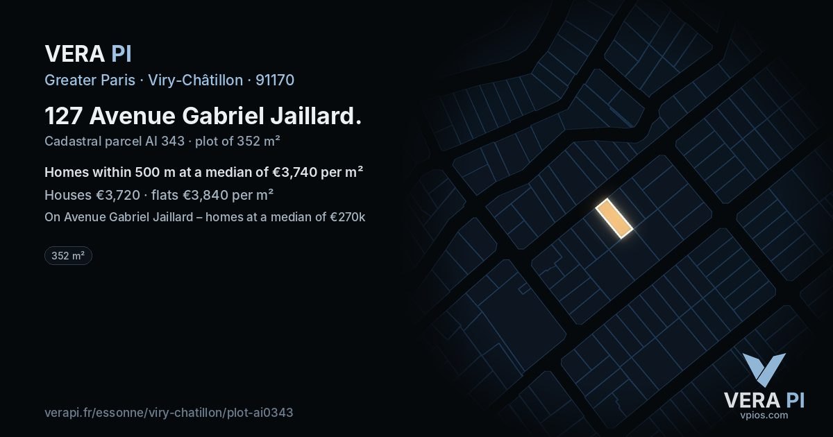 127 Avenue Gabriel Jaillard, Viry-Châtillon at night – the plot lit, the parcels around coloured by the prices near them