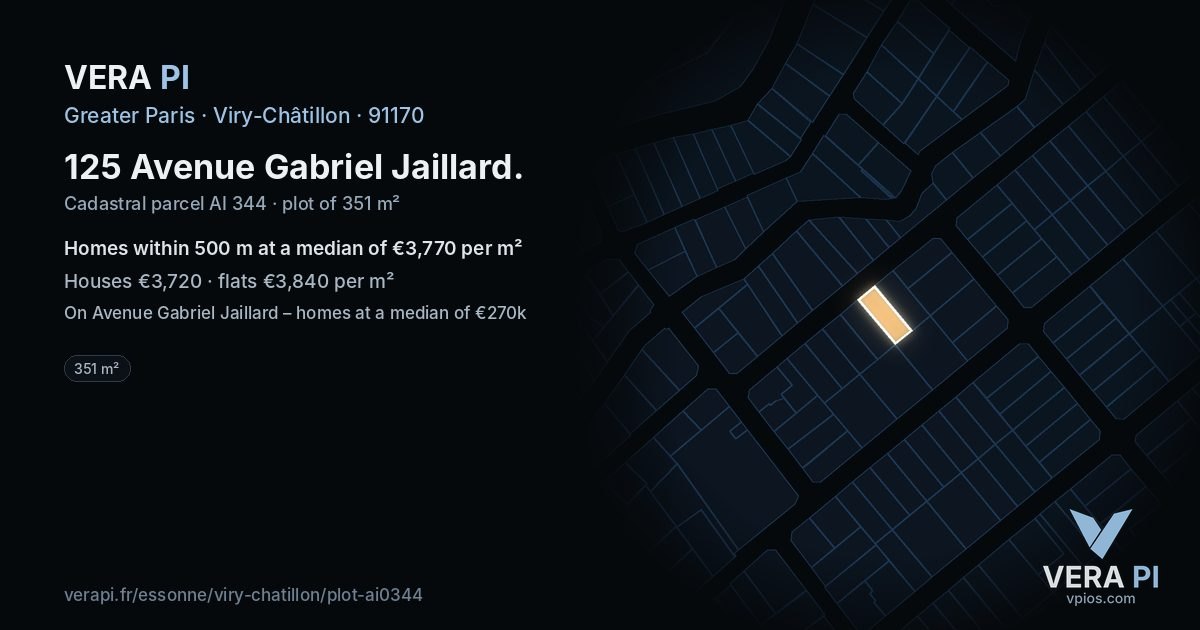 125 Avenue Gabriel Jaillard, Viry-Châtillon at night – the plot lit, the parcels around coloured by the prices near them