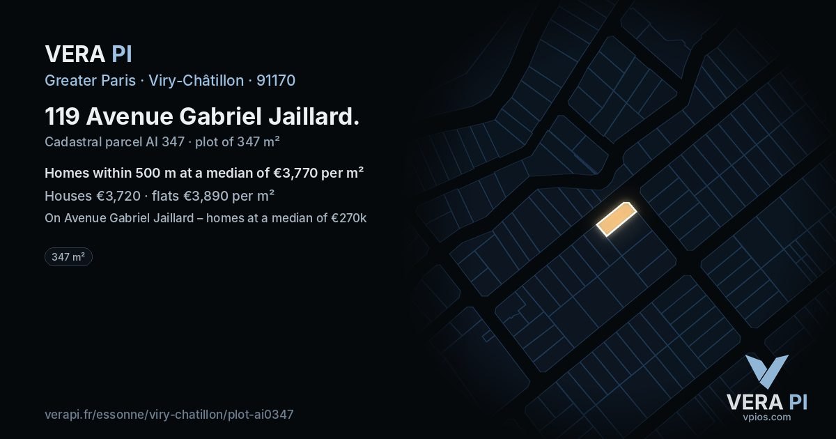 119 Avenue Gabriel Jaillard, Viry-Châtillon at night – the plot lit, the parcels around coloured by the prices near them