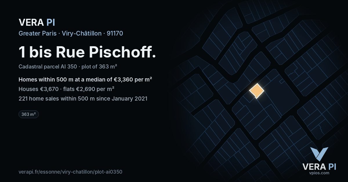 1 bis Rue Pischoff, Viry-Châtillon at night – the plot lit, the parcels around coloured by the prices near them