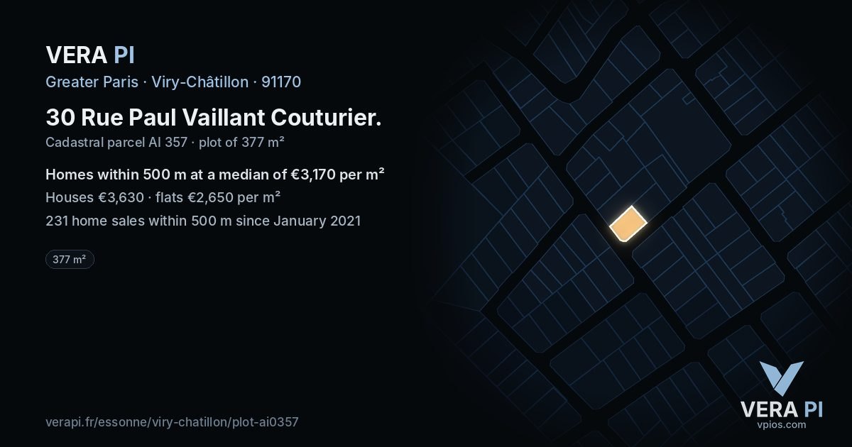 30 Rue Paul Vaillant Couturier, Viry-Châtillon at night – the plot lit, the parcels around coloured by the prices near them