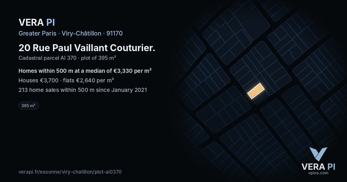 20 Rue Paul Vaillant Couturier, Viry-Châtillon at night – the plot lit, the parcels around coloured by the prices near them