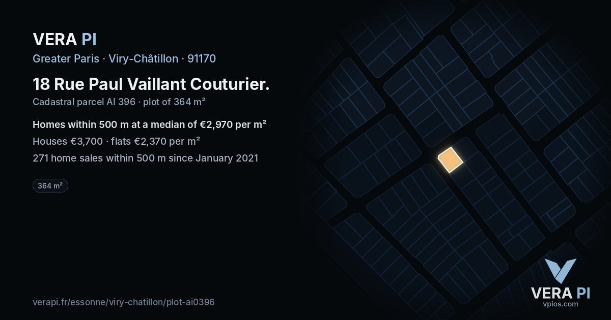 18 Rue Paul Vaillant Couturier, Viry-Châtillon at night – the plot lit, the parcels around coloured by the prices near them