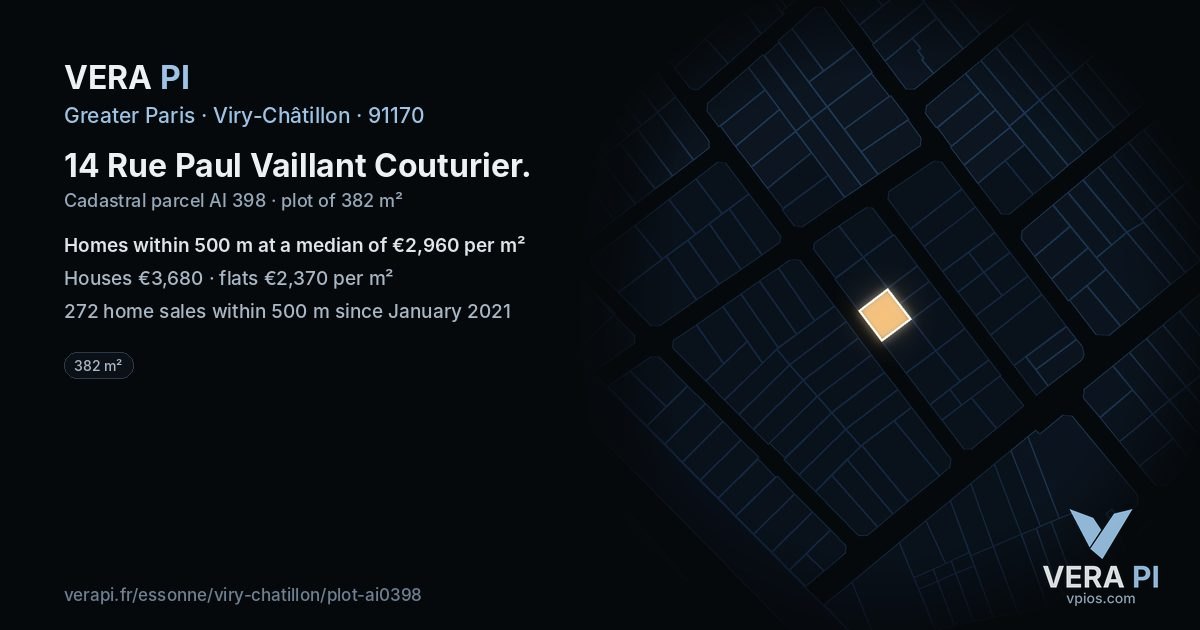 14 Rue Paul Vaillant Couturier, Viry-Châtillon at night – the plot lit, the parcels around coloured by the prices near them