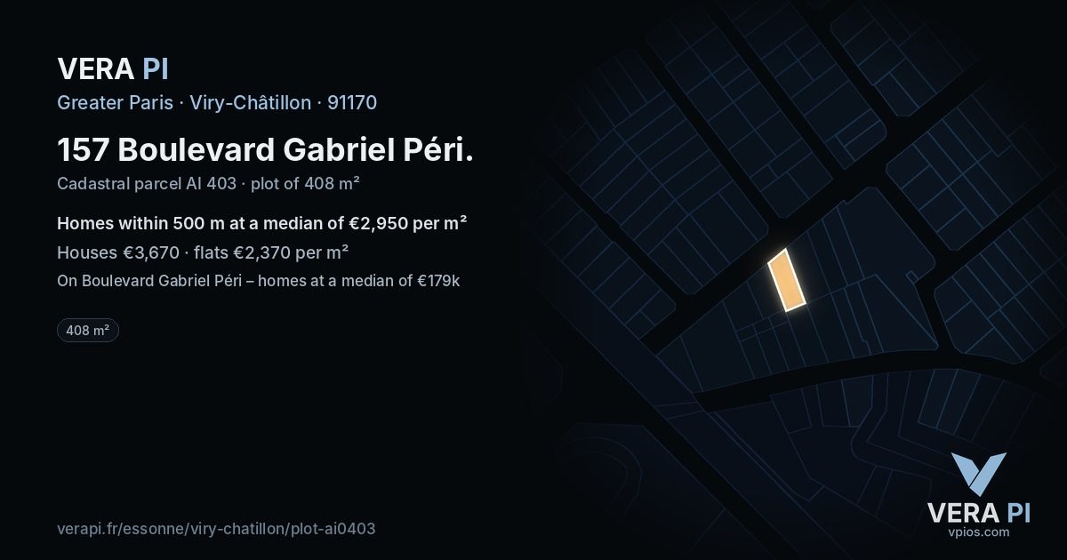 157 Boulevard Gabriel Péri, Viry-Châtillon at night – the plot lit, the parcels around coloured by the prices near them