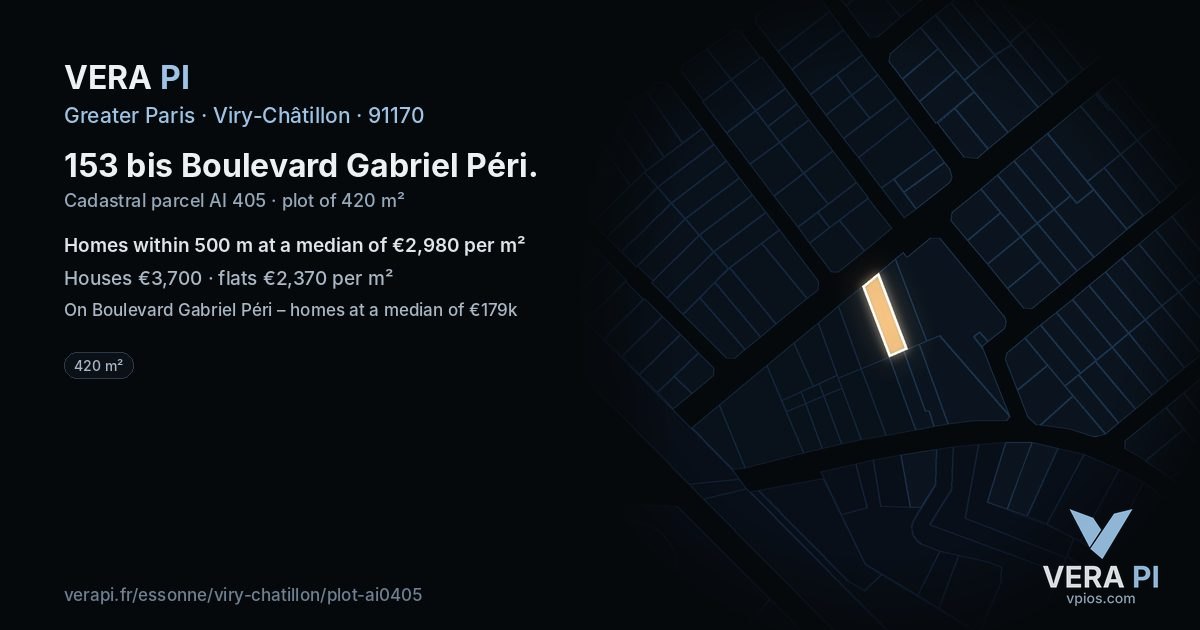 153 bis Boulevard Gabriel Péri, Viry-Châtillon at night – the plot lit, the parcels around coloured by the prices near them