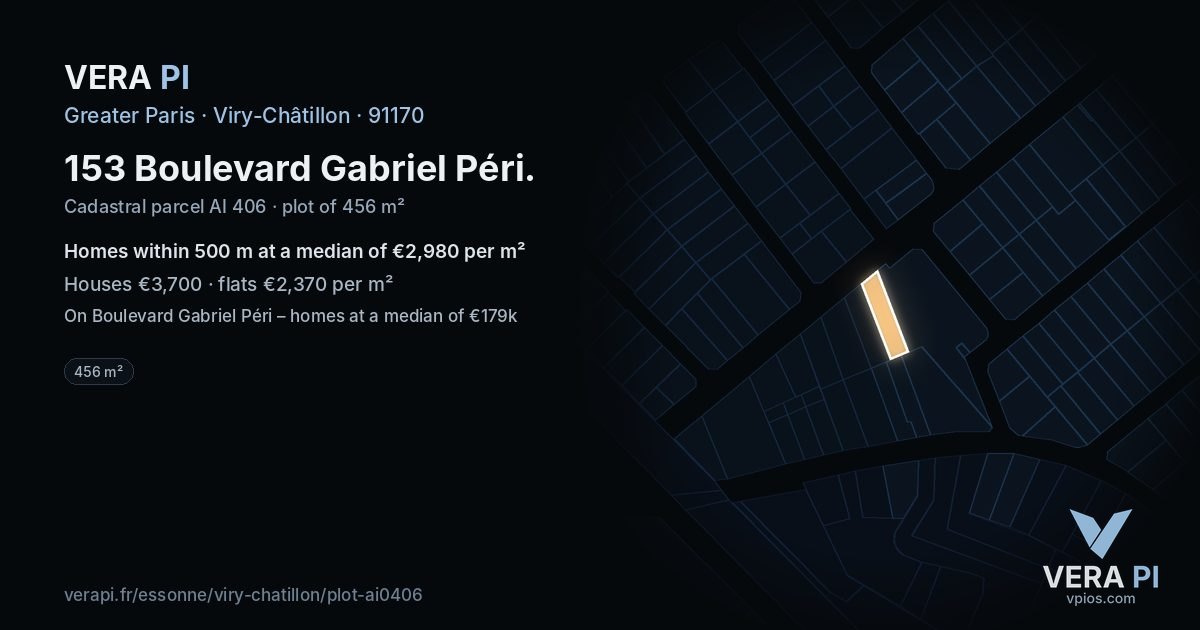 153 Boulevard Gabriel Péri, Viry-Châtillon at night – the plot lit, the parcels around coloured by the prices near them