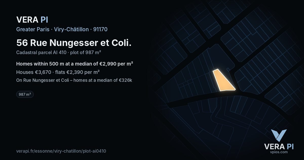 56 Rue Nungesser et Coli, Viry-Châtillon at night – the plot lit, the parcels around coloured by the prices near them