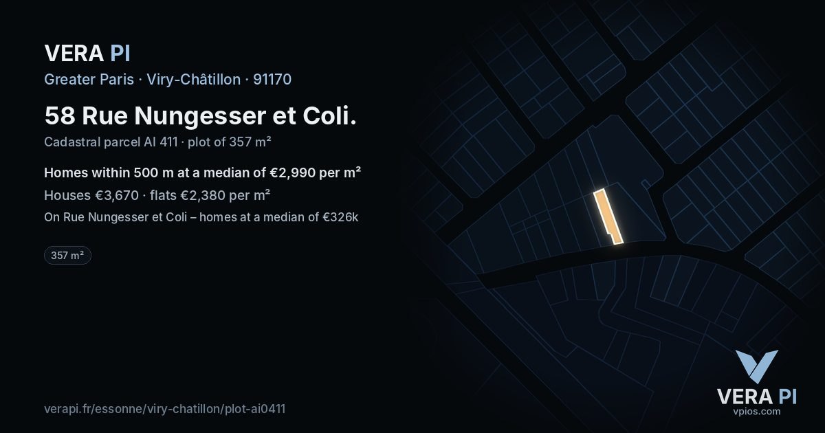 58 Rue Nungesser et Coli, Viry-Châtillon at night – the plot lit, the parcels around coloured by the prices near them