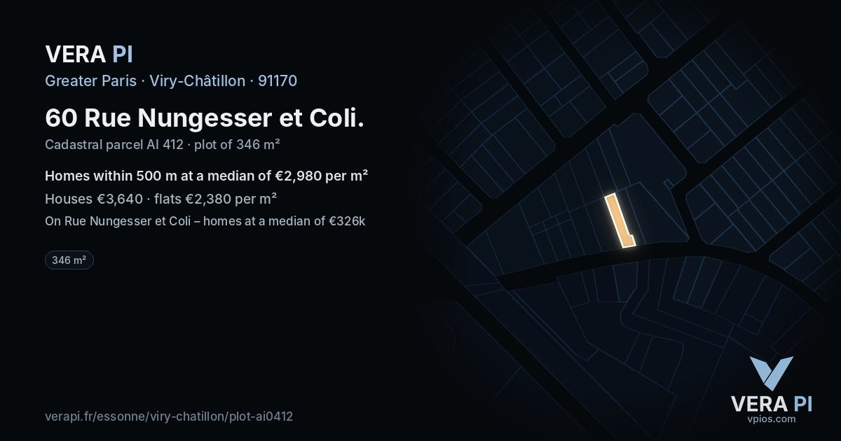 60 Rue Nungesser et Coli, Viry-Châtillon at night – the plot lit, the parcels around coloured by the prices near them