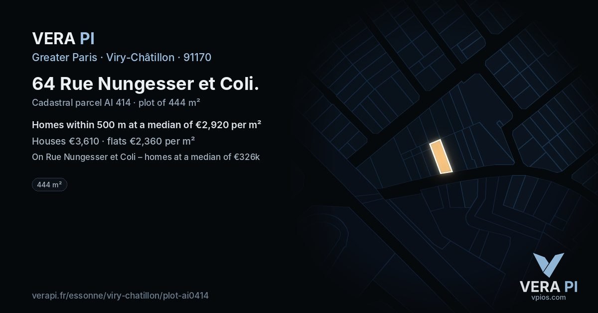 64 Rue Nungesser et Coli, Viry-Châtillon at night – the plot lit, the parcels around coloured by the prices near them