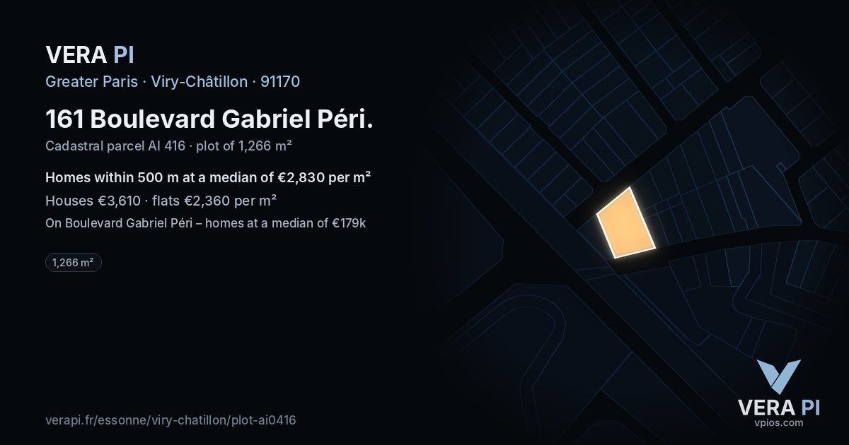 161 Boulevard Gabriel Péri, Viry-Châtillon at night – the plot lit, the parcels around coloured by the prices near them