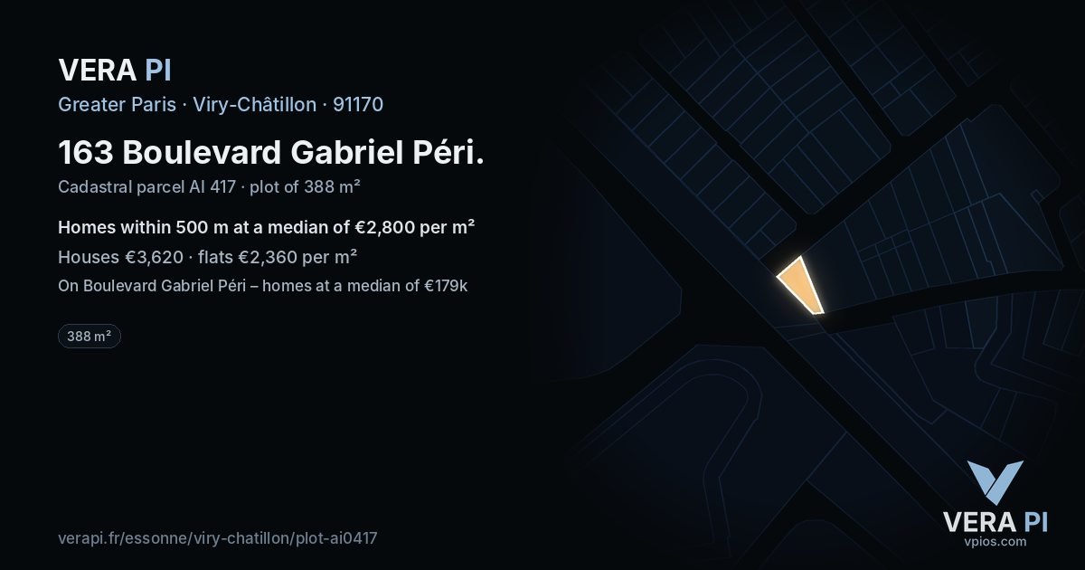 163 Boulevard Gabriel Péri, Viry-Châtillon at night – the plot lit, the parcels around coloured by the prices near them