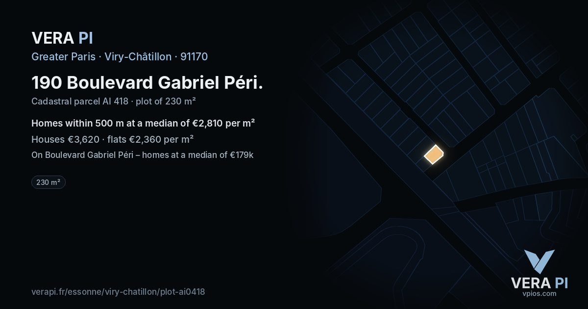 190 Boulevard Gabriel Péri, Viry-Châtillon at night – the plot lit, the parcels around coloured by the prices near them
