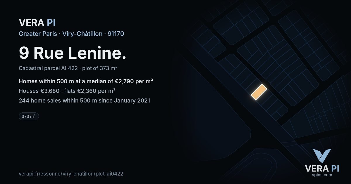 9 Rue Lenine, Viry-Châtillon at night – the plot lit, the parcels around coloured by the prices near them