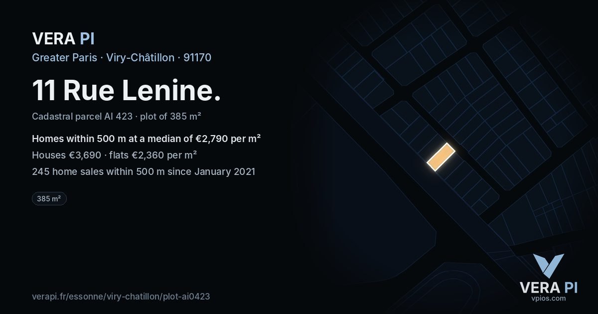 11 Rue Lenine, Viry-Châtillon at night – the plot lit, the parcels around coloured by the prices near them
