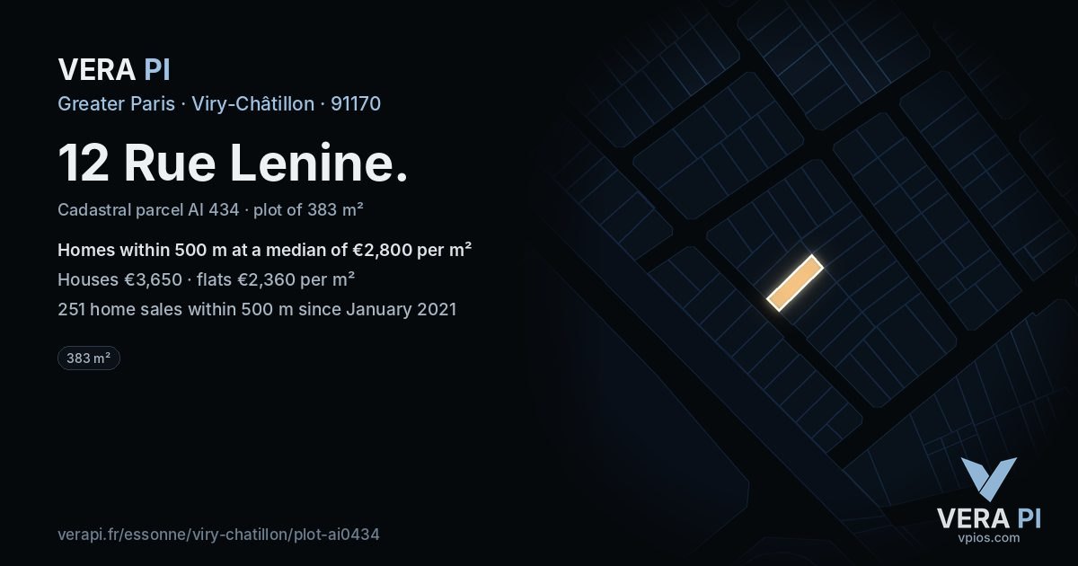 12 Rue Lenine, Viry-Châtillon at night – the plot lit, the parcels around coloured by the prices near them