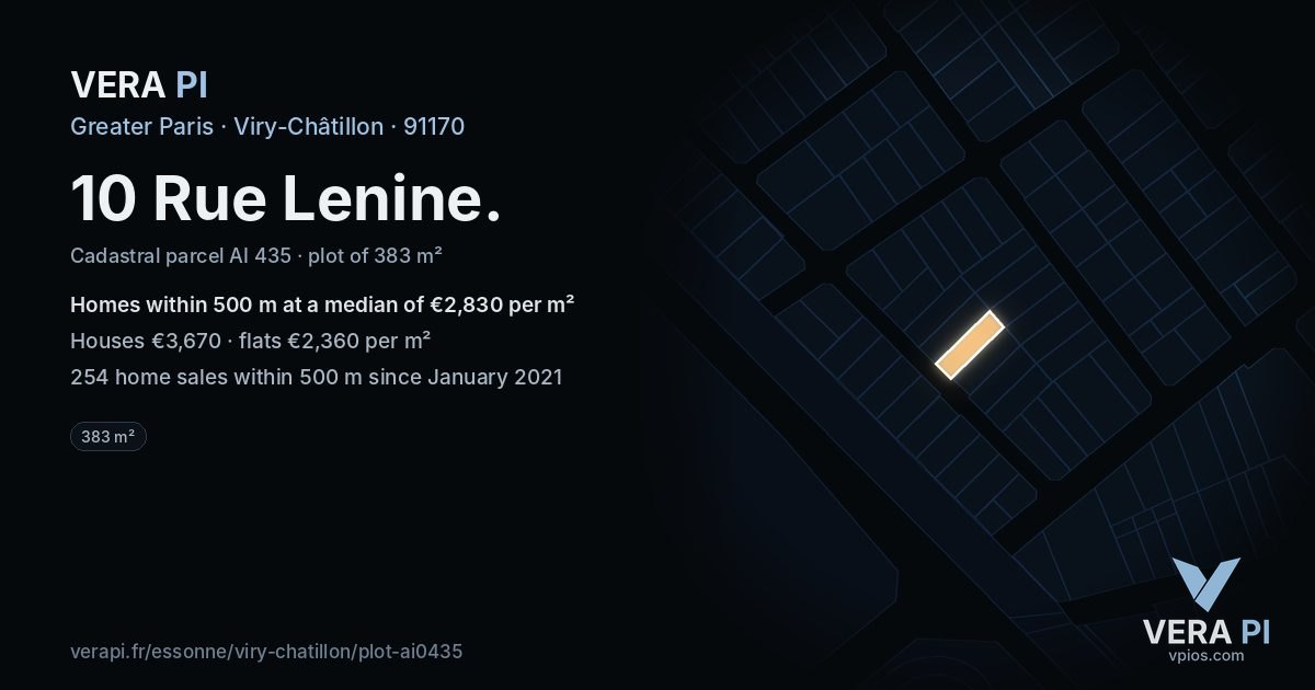 10 Rue Lenine, Viry-Châtillon at night – the plot lit, the parcels around coloured by the prices near them