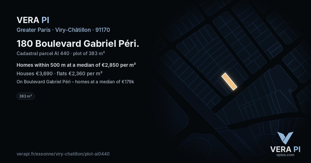 180 Boulevard Gabriel Péri, Viry-Châtillon at night – the plot lit, the parcels around coloured by the prices near them