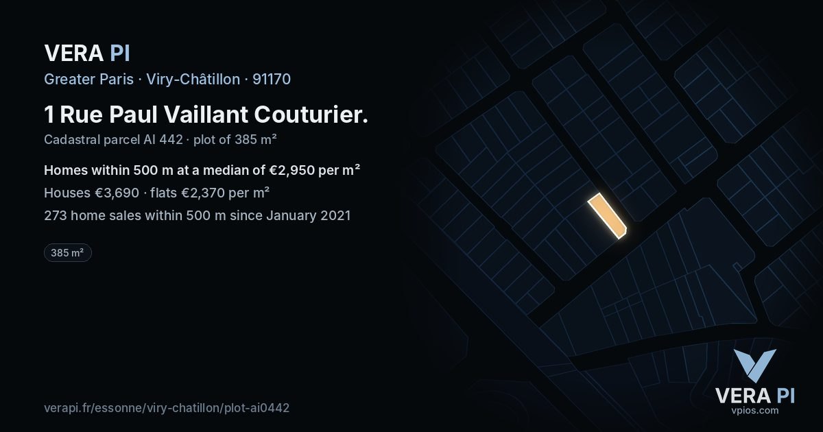 1 Rue Paul Vaillant Couturier, Viry-Châtillon at night – the plot lit, the parcels around coloured by the prices near them