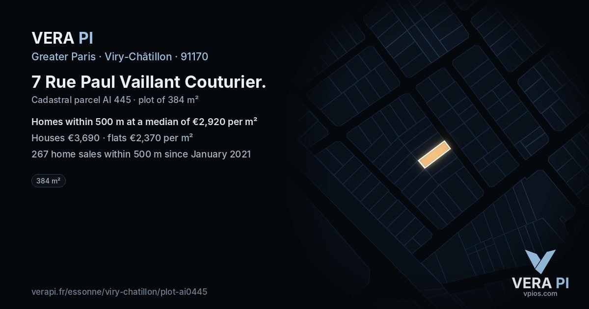 7 Rue Paul Vaillant Couturier, Viry-Châtillon at night – the plot lit, the parcels around coloured by the prices near them