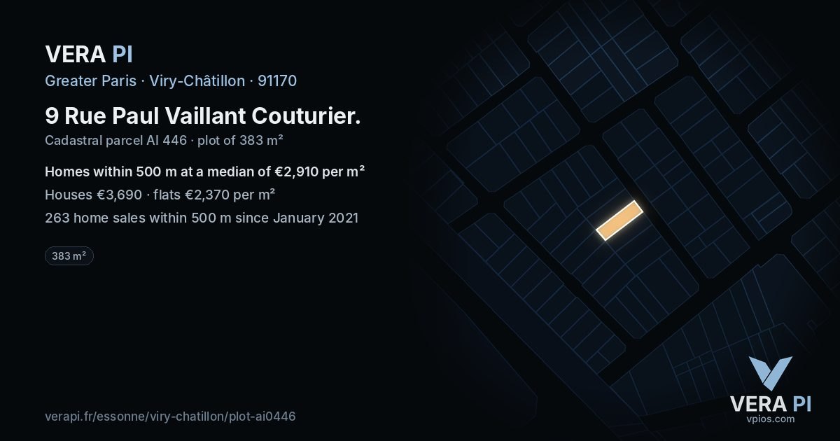 9 Rue Paul Vaillant Couturier, Viry-Châtillon at night – the plot lit, the parcels around coloured by the prices near them