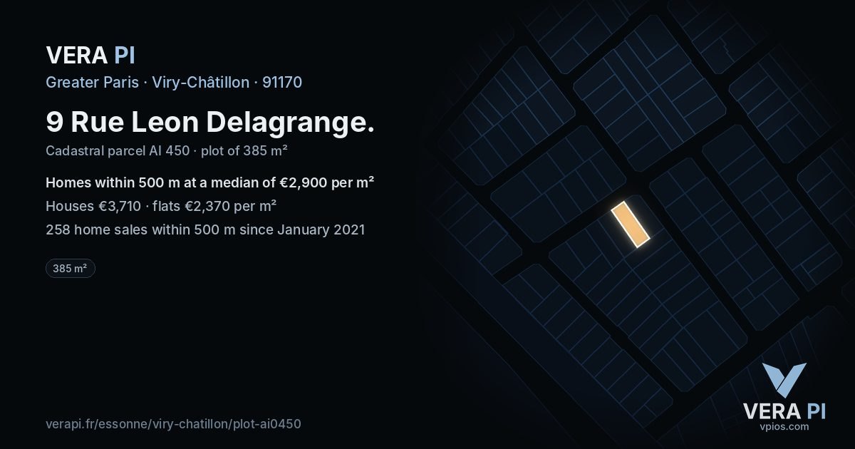 9 Rue Leon Delagrange, Viry-Châtillon at night – the plot lit, the parcels around coloured by the prices near them