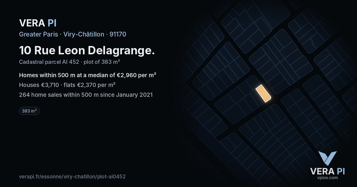 10 Rue Leon Delagrange, Viry-Châtillon at night – the plot lit, the parcels around coloured by the prices near them