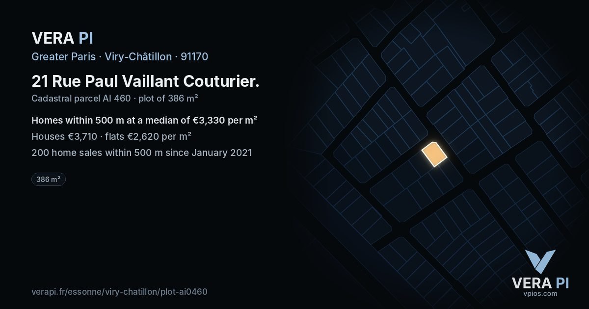 21 Rue Paul Vaillant Couturier, Viry-Châtillon at night – the plot lit, the parcels around coloured by the prices near them