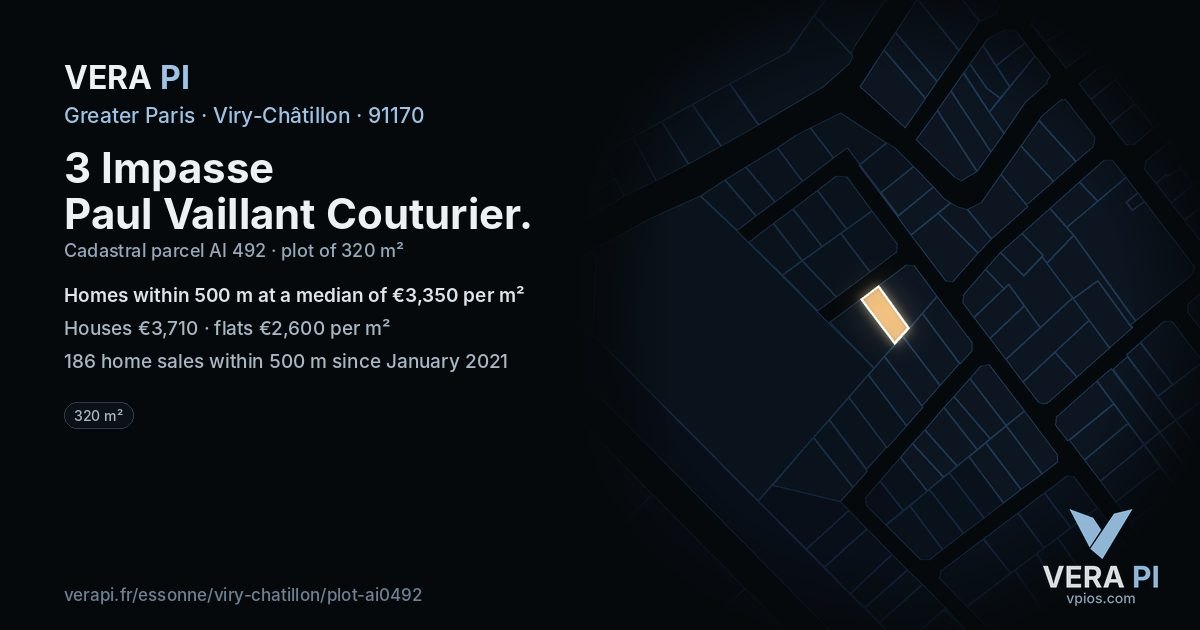 3 Impasse Paul Vaillant Couturier, Viry-Châtillon at night – the plot lit, the parcels around coloured by the prices near them