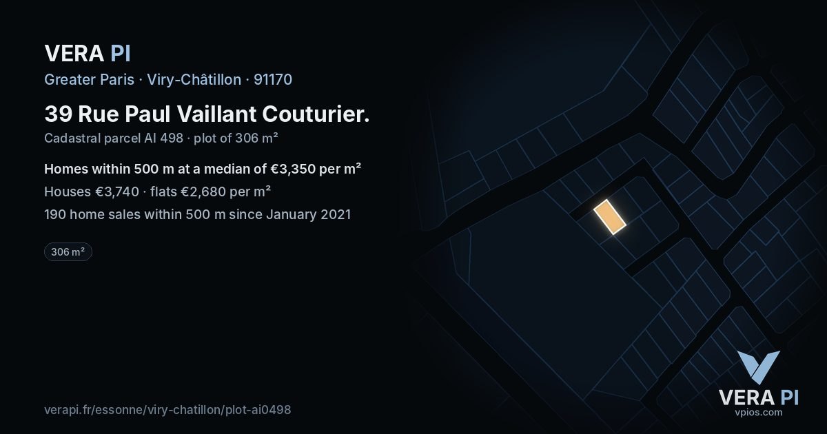 39 Rue Paul Vaillant Couturier, Viry-Châtillon at night – the plot lit, the parcels around coloured by the prices near them