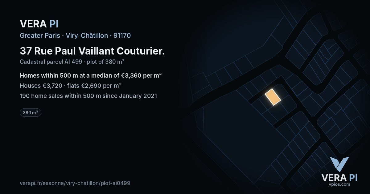37 Rue Paul Vaillant Couturier, Viry-Châtillon at night – the plot lit, the parcels around coloured by the prices near them