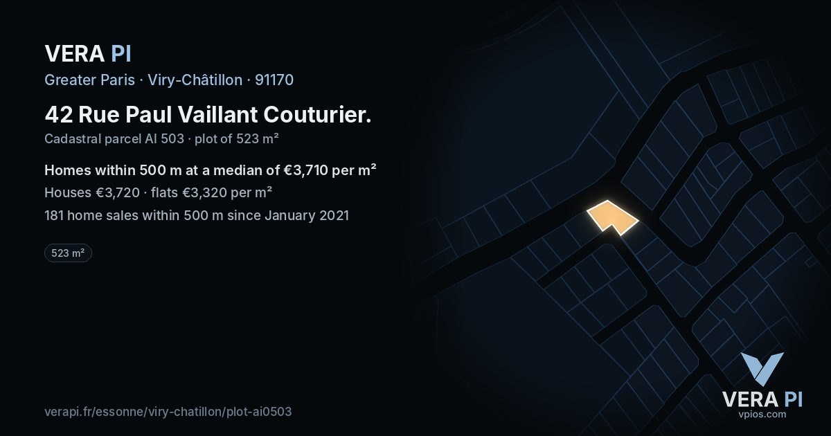 42 Rue Paul Vaillant Couturier, Viry-Châtillon at night – the plot lit, the parcels around coloured by the prices near them