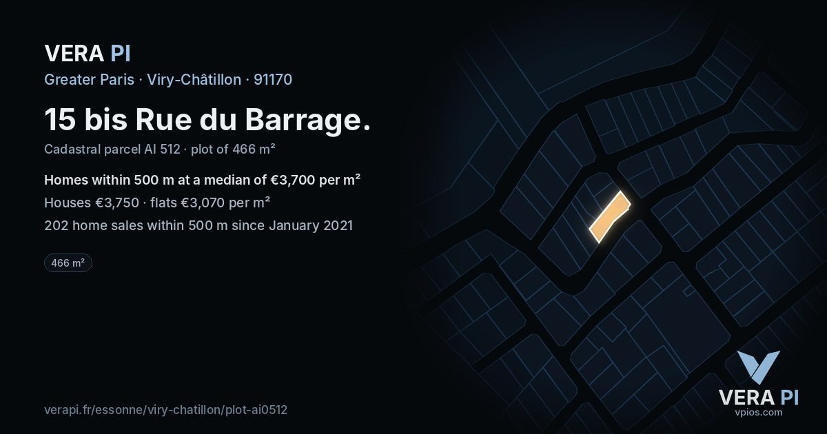 15 bis Rue du Barrage, Viry-Châtillon at night – the plot lit, the parcels around coloured by the prices near them