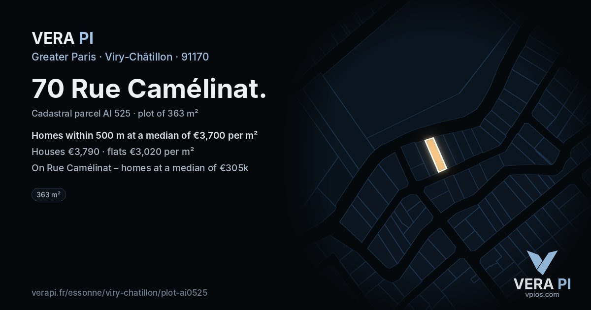 70 Rue Camélinat, Viry-Châtillon at night – the plot lit, the parcels around coloured by the prices near them