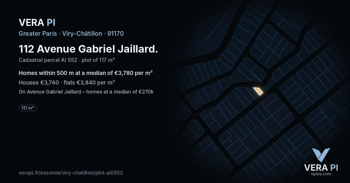 112 Avenue Gabriel Jaillard, Viry-Châtillon at night – the plot lit, the parcels around coloured by the prices near them