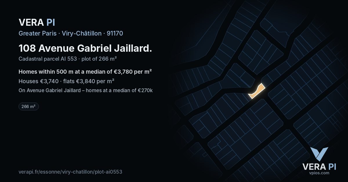108 Avenue Gabriel Jaillard, Viry-Châtillon at night – the plot lit, the parcels around coloured by the prices near them