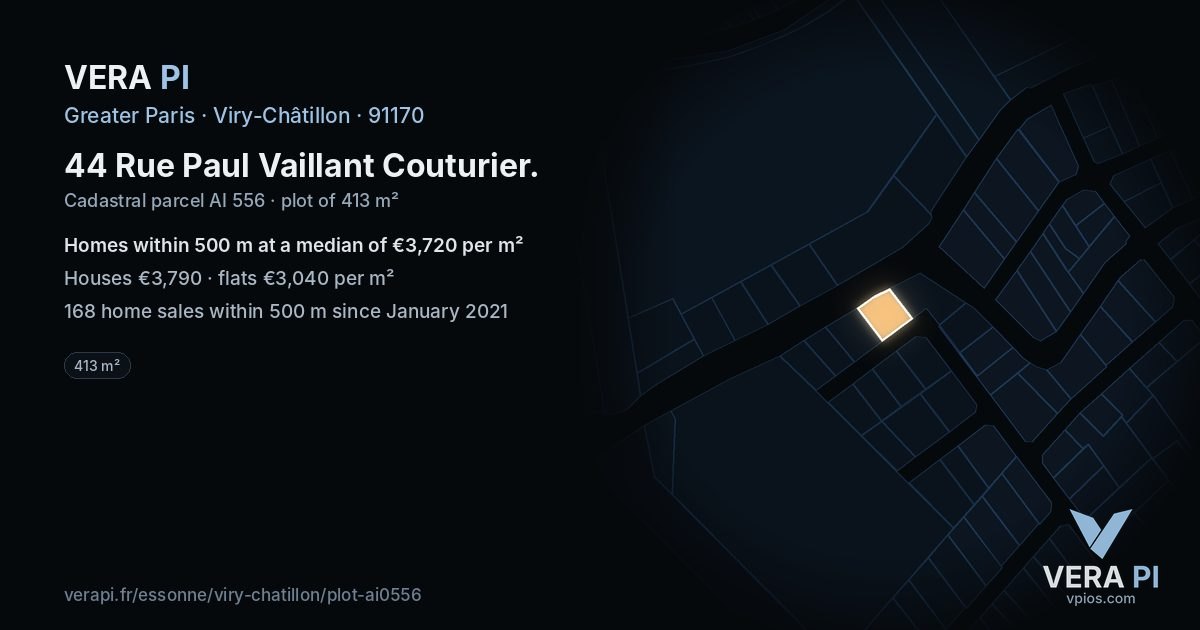 44 Rue Paul Vaillant Couturier, Viry-Châtillon at night – the plot lit, the parcels around coloured by the prices near them