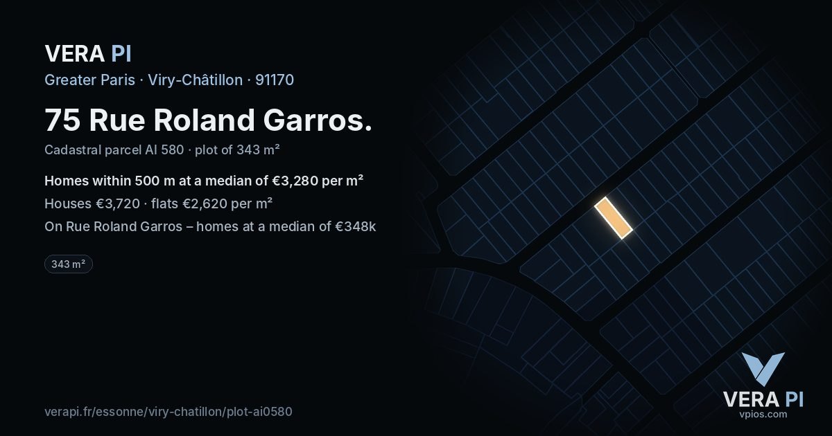 75 Rue Roland Garros, Viry-Châtillon at night – the plot lit, the parcels around coloured by the prices near them