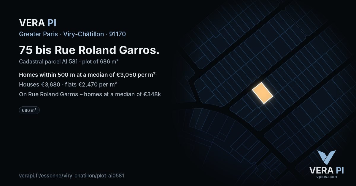 75 bis Rue Roland Garros, Viry-Châtillon at night – the plot lit, the parcels around coloured by the prices near them