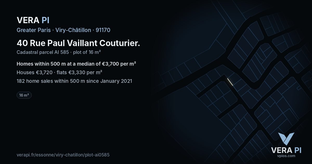 40 Rue Paul Vaillant Couturier, Viry-Châtillon at night – the plot lit, the parcels around coloured by the prices near them