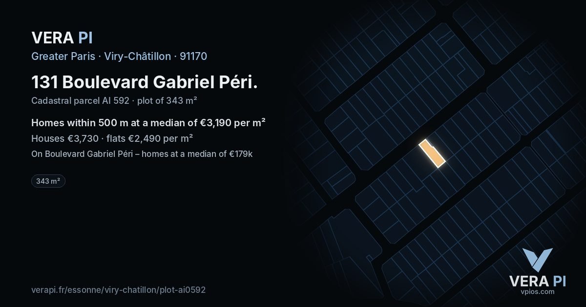 131 Boulevard Gabriel Péri, Viry-Châtillon at night – the plot lit, the parcels around coloured by the prices near them