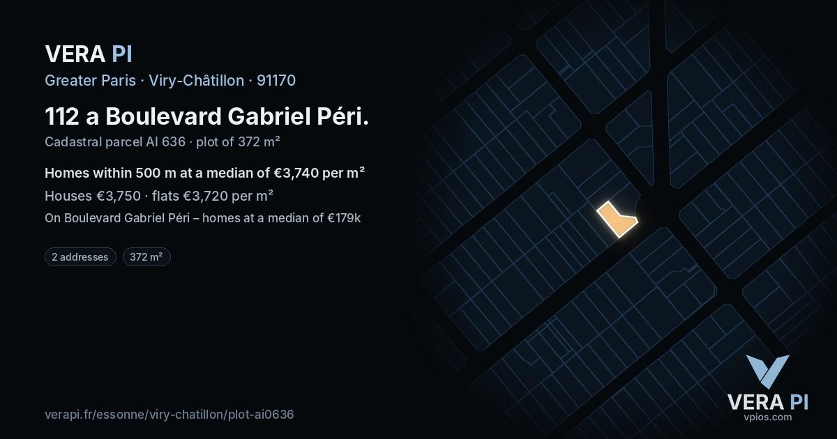 112 a Boulevard Gabriel Péri, Viry-Châtillon at night – the plot lit, the parcels around coloured by the prices near them