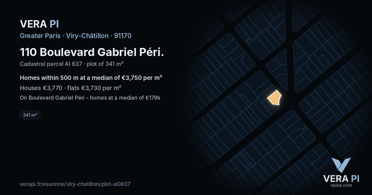 110 Boulevard Gabriel Péri, Viry-Châtillon at night – the plot lit, the parcels around coloured by the prices near them